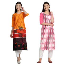 Ethnic Basket Crape Multicolor Printed Knee Length Set of 2 Kurta 530086-530101