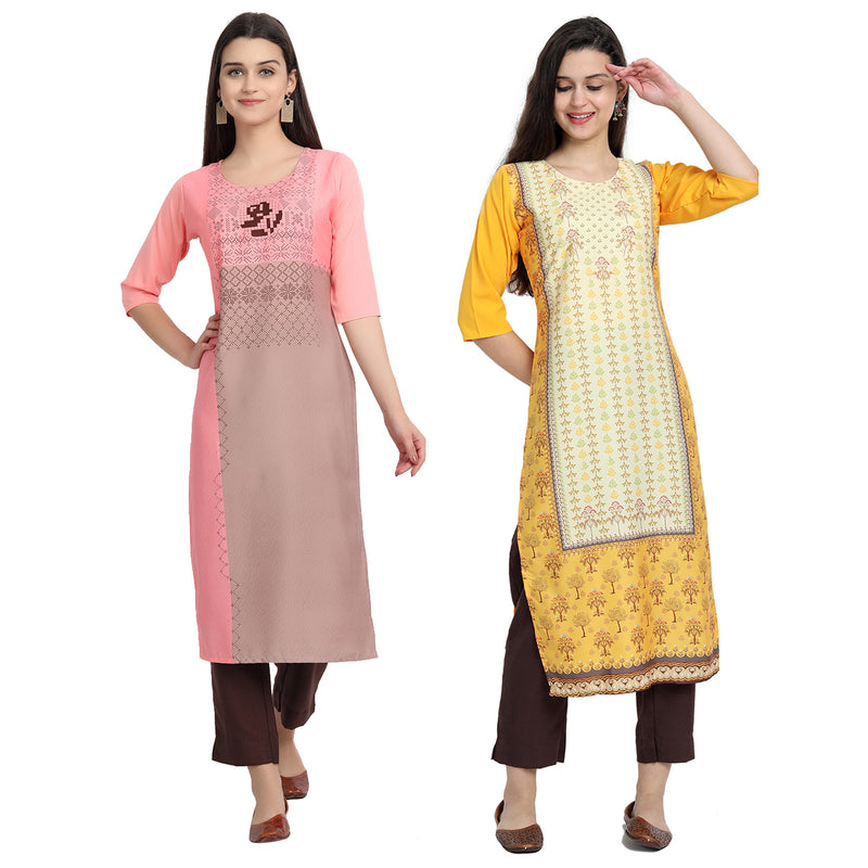 Ethnic Basket Crape Multicolor Printed Knee Length Set of 2 Kurta 530088-530217