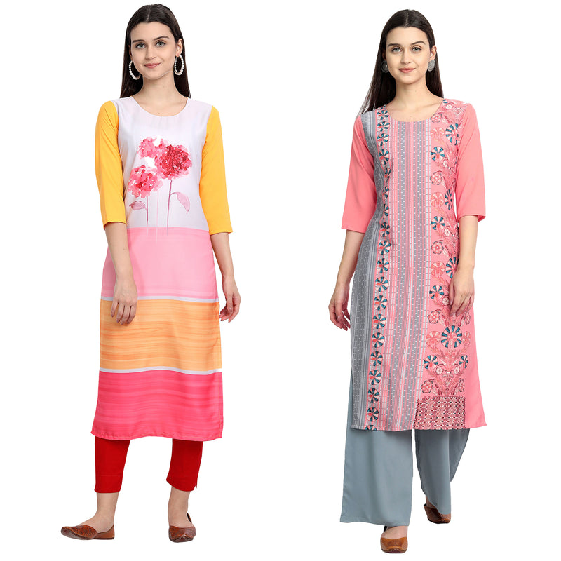 Ethnic Basket Crape Multicolor Printed Knee Length Set of 2 Kurta 530089-530090