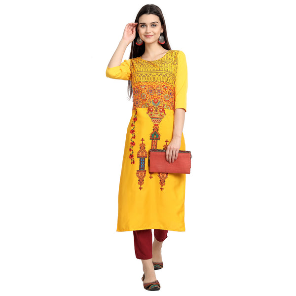 Crepe Yellow Color Digital Print Straight Kurta 530093-M