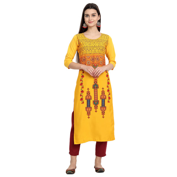 Crepe Yellow Color Digital Print Straight Kurta 530093-S