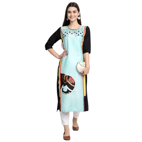 Crepe Turquoise Color Digital Print Straight Kurta 530094-M