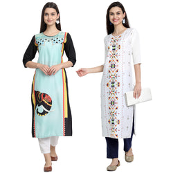 Ethnic Basket Crape Multicolor Printed Knee Length Set of 2 Kurta 530094-530230