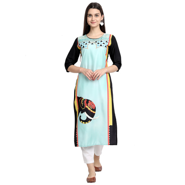 Crepe Turquoise Color Digital Print Straight Kurta 530094-S