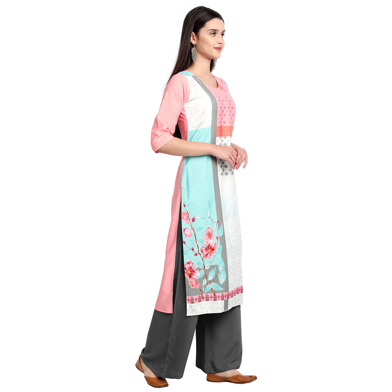 Ethnic Basket Crape Multicolor Printed Knee Length Set of 2 Kurta 530097-530248