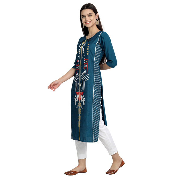 Crepe Turquoise Color Digital Print Straight Kurta 530098-M