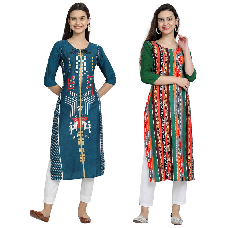 Ethnic Basket Crape Multicolor Printed Knee Length Set of 2 Kurta 530098-530234