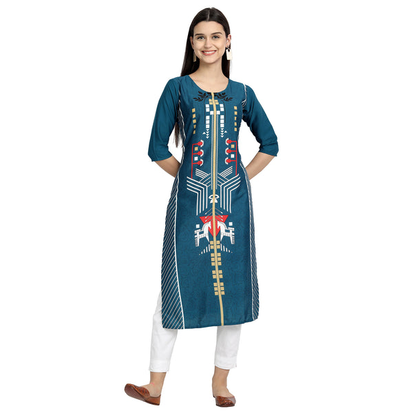 Crepe Turquoise Color Digital Print Straight Kurta 530098-S