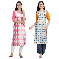 Ethnic Basket Crape Multicolor Printed Knee Length Set of 2 Kurta 530101-530223