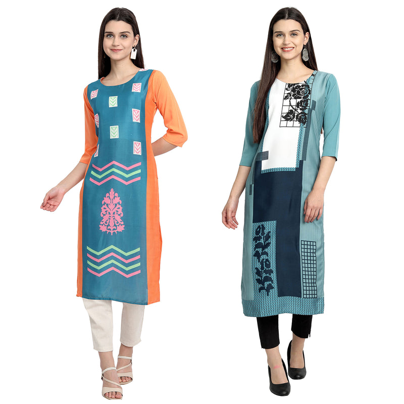 Ethnic Basket Crape Multicolor Printed Knee Length Set of 2 Kurta 530102-530114