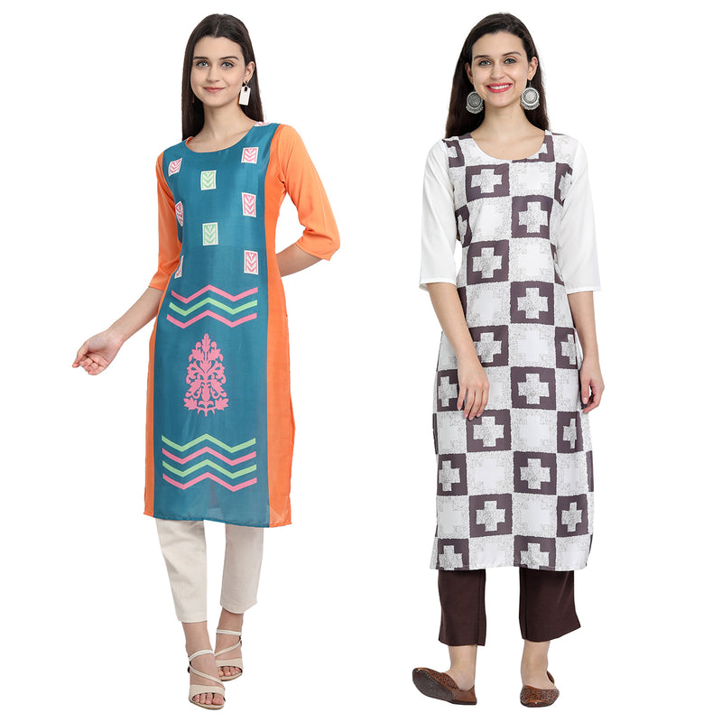 Ethnic Basket Crape Multicolor Printed Knee Length Set of 2 Kurta 530102-530232