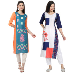 Ethnic Basket Crape Multicolor Printed Knee Length Set of 2 Kurta 530102-530242