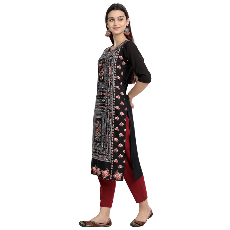 Crepe Black Color Digital Print Straight Kurta 530106-XL