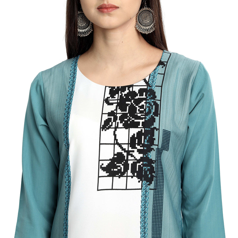 Crepe Turquoise Color Digital Print Straight Kurta