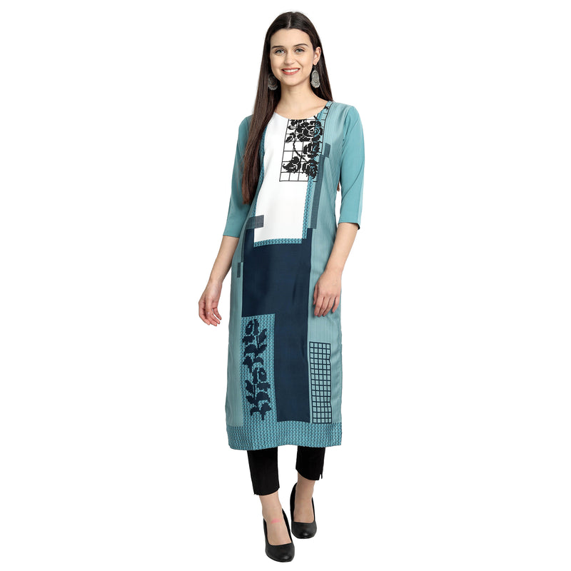 Crepe Turquoise Color Digital Print Straight Kurta