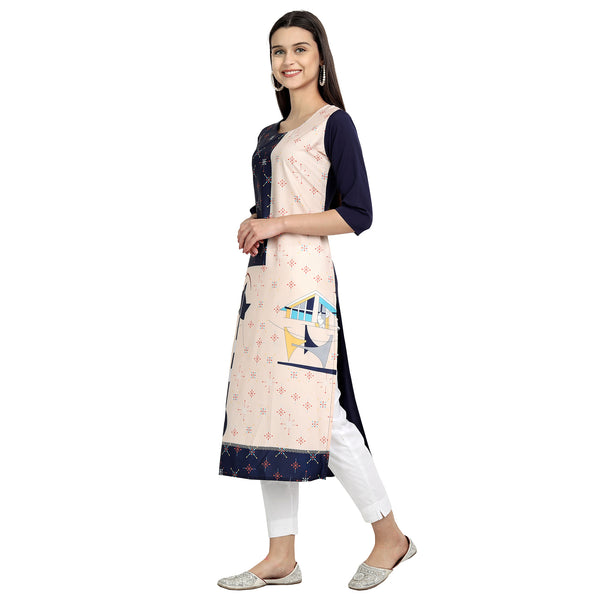 Crepe Beige Color Digital Print Straight Kurta