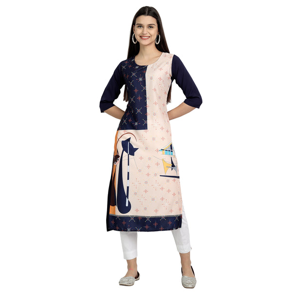 Crepe Beige Color Digital Print Straight Kurta