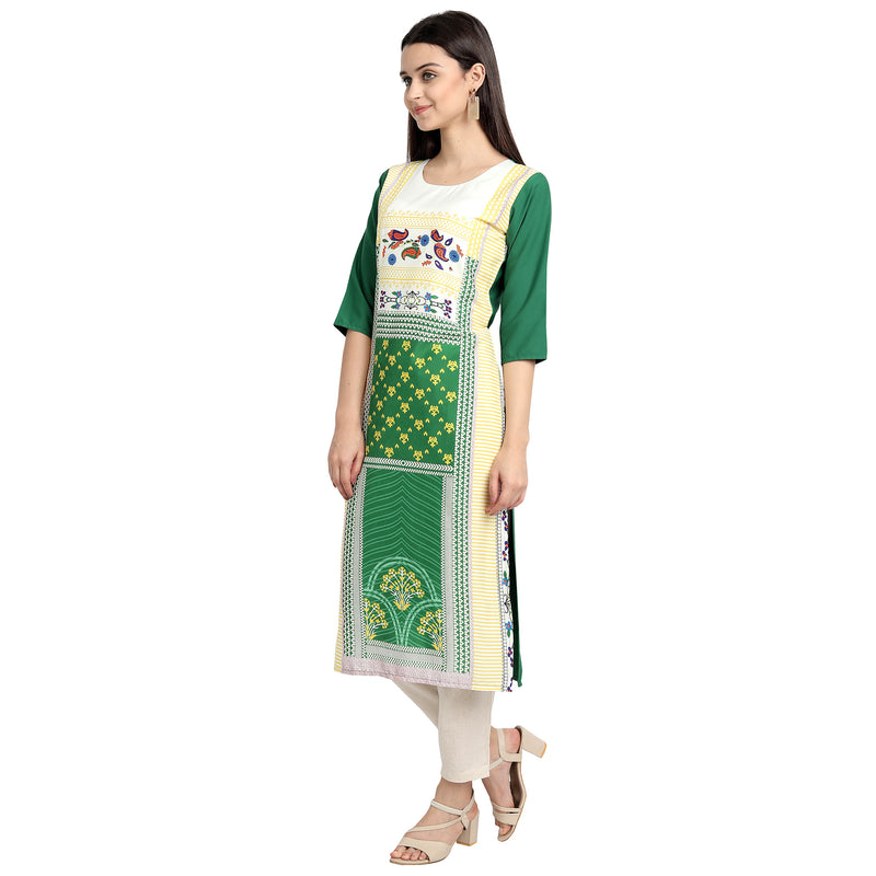 Crepe Green Color Digital Print Straight Kurta