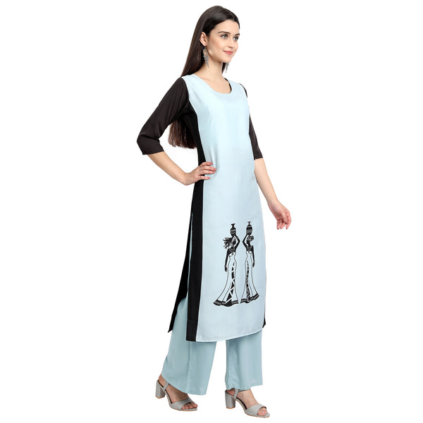 Crepe Blue Color Digital Print Straight Kurta 530124-M