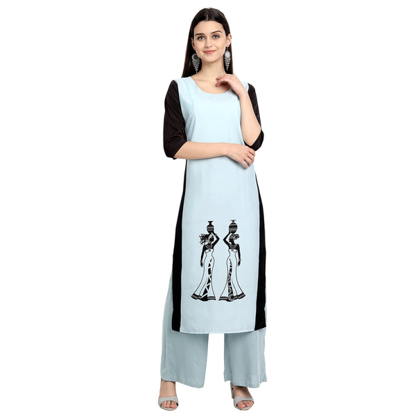 Crepe Blue Color Digital Print Straight Kurta 530124-S