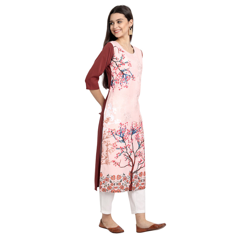 Crepe Light Brown Color Digital Print Straight Kurta