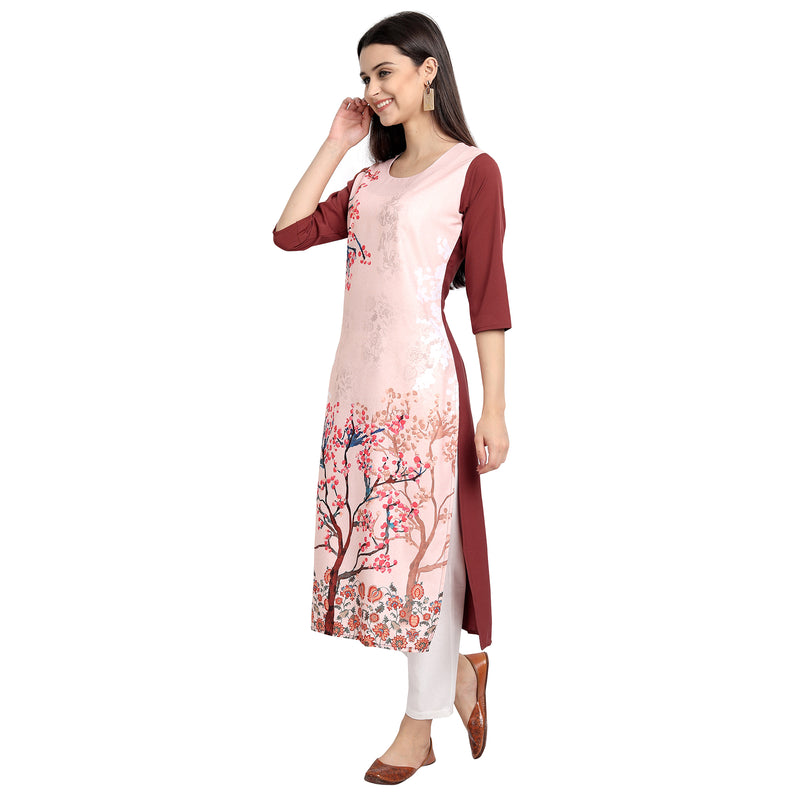 Crepe Light Brown Color Digital Print Straight Kurta