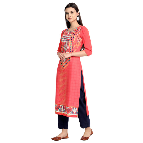 Crepe Peach Color Digital Print Straight Kurta