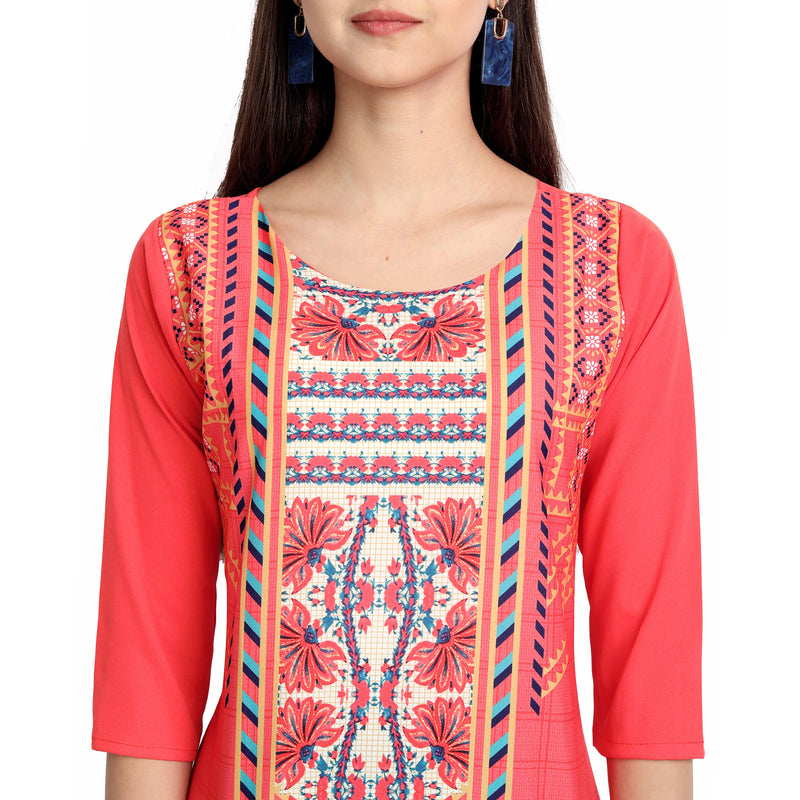 Crepe Peach Color Digital Print Straight Kurta