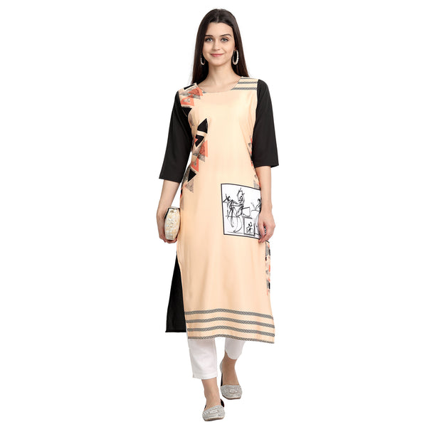 Crepe Cream Color Digital Print Straight Kurta