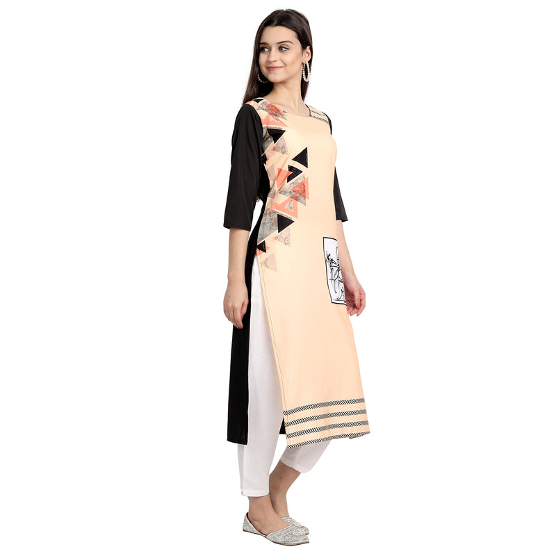 Crepe Cream Color Digital Print Straight Kurta