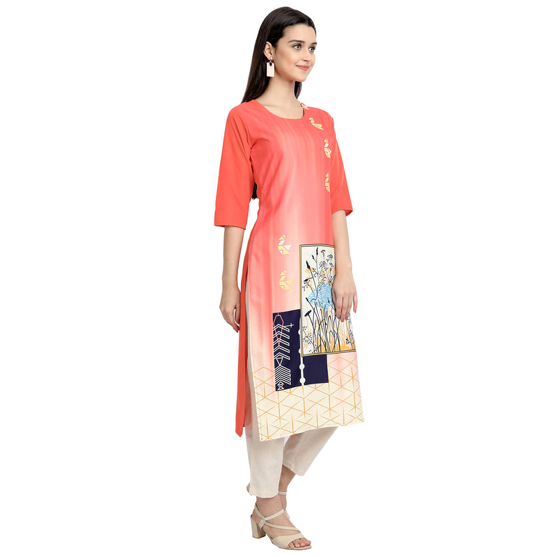 Ethnic Basket Crape Multicolor Printed Knee Length Set of 2 Kurta 530167-530145