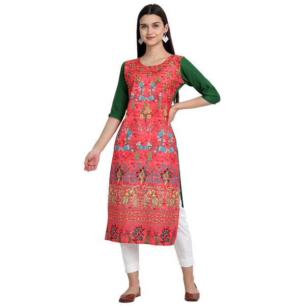 Crepe Red Color Digital Print Straight Kurta