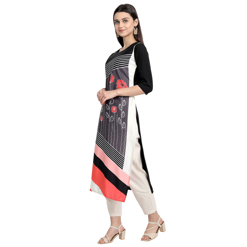 Crepe Black Color Digital Print Straight Kurta