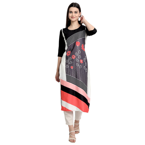 Crepe Black Color Digital Print Straight Kurta