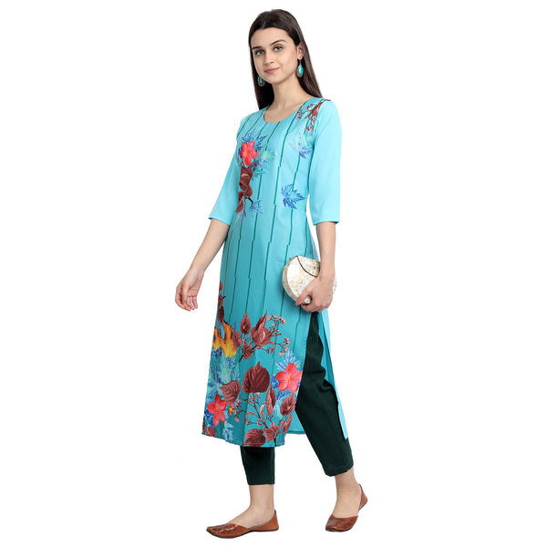 Crepe Blue Color Digital Print Straight Kurta 530162-M