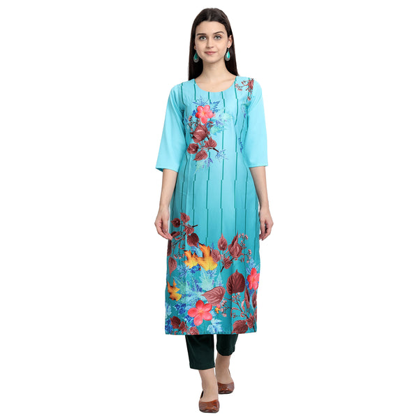 Crepe Blue Color Digital Print Straight Kurta 530162-S