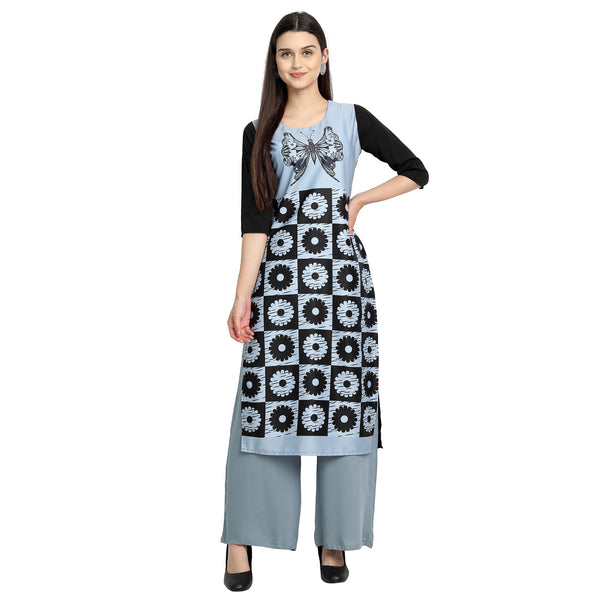 Crepe Grey Color Digital Print Straight Kurta 530164-S