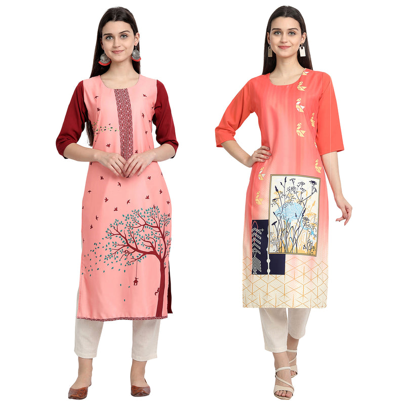 Ethnic Basket Crape Multicolor Printed Knee Length Set of 2 Kurta 530167-530145