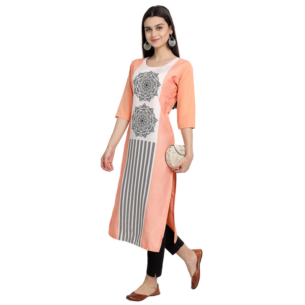 Crepe Orange Color Digital Print Straight Kurta