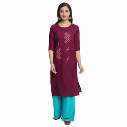 Ethnic Basket Cotton Wine Color Embroidered Kurti 530173