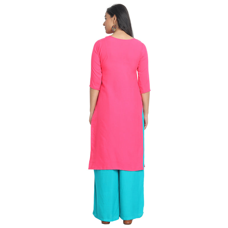 Blended Cotton Embroider Pink Colour Kurta  Only