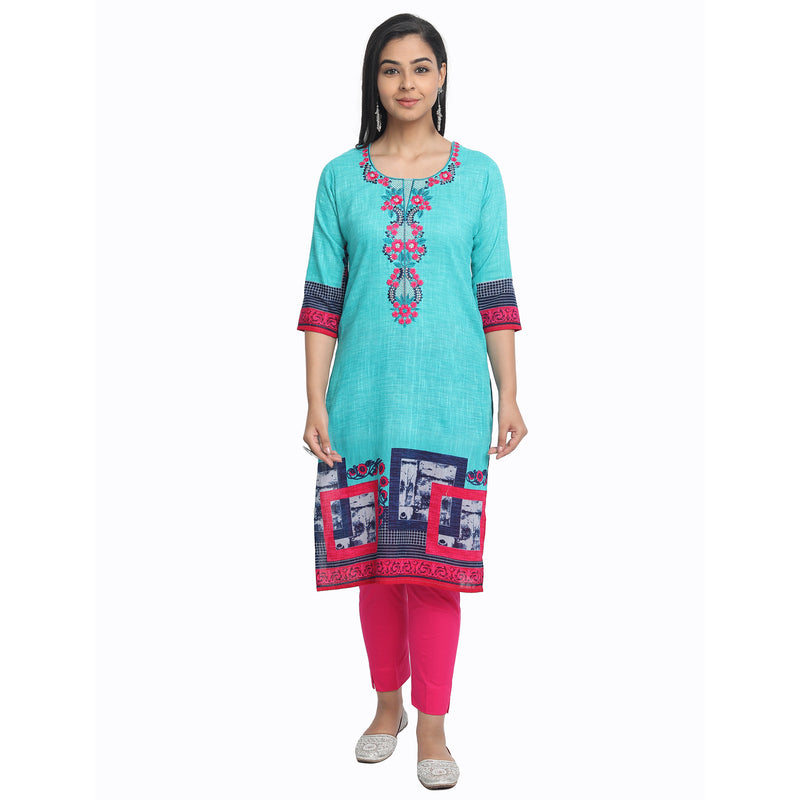 Ethnic Basket Cotton Lgt Blue Color Embroidered Kurti 530177