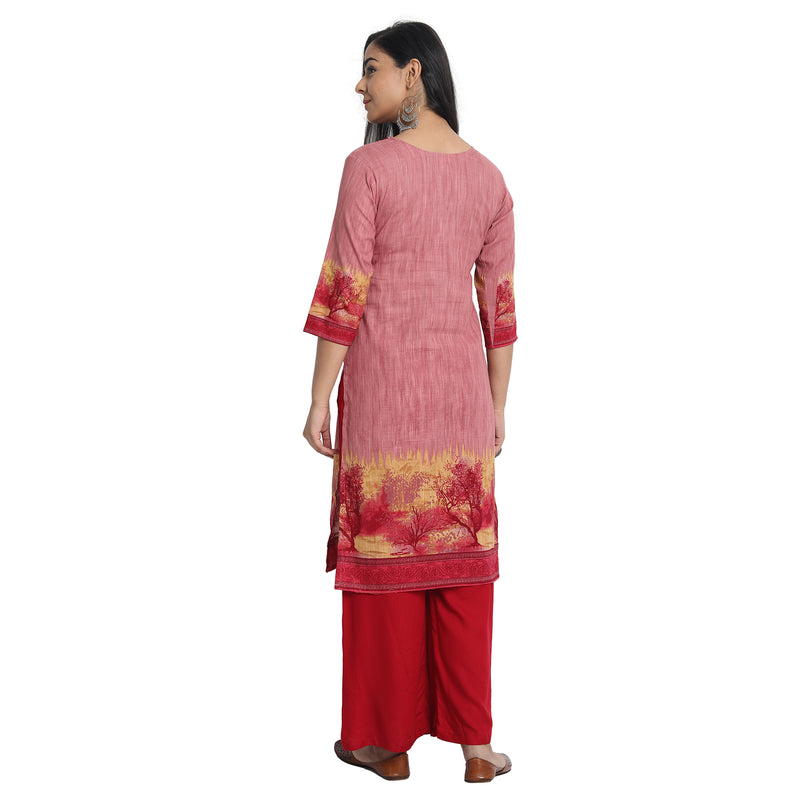 Blended Cotton Embroidered Red Colour Stylish Kurta  Only
