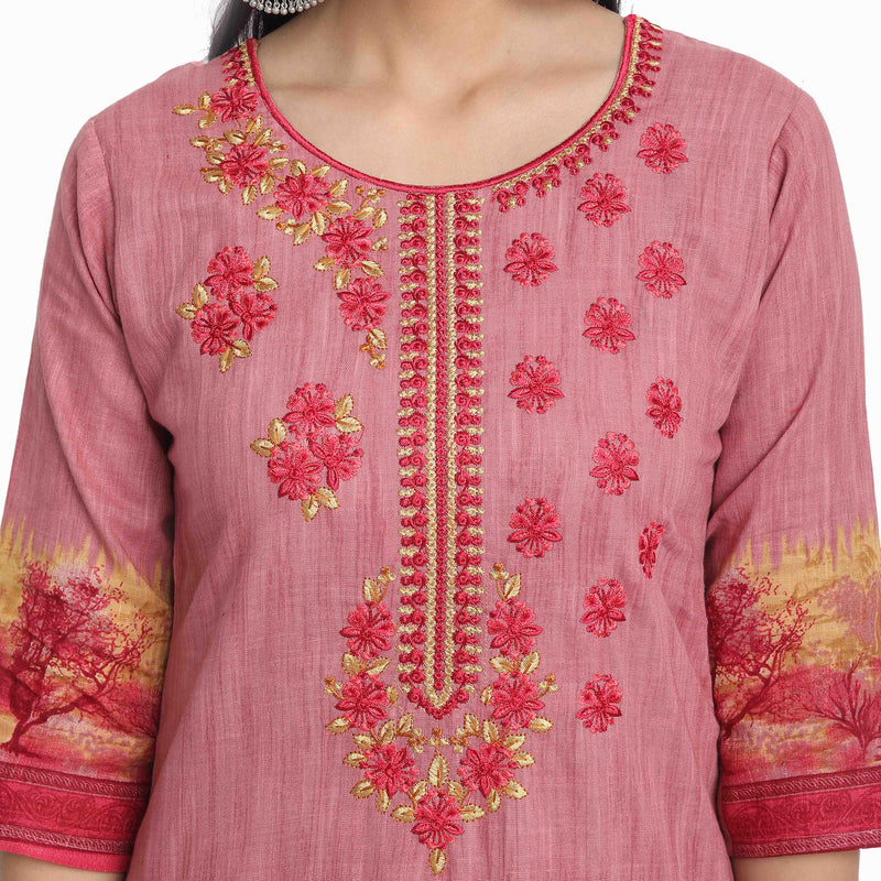 Blended Cotton Embroidered Red Colour Stylish Kurta  Only