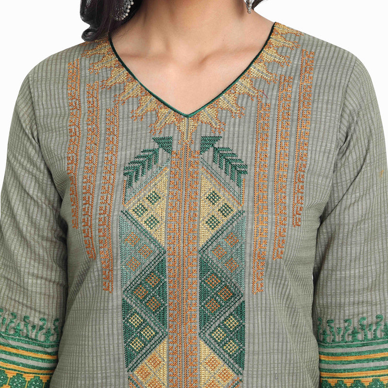 Blended Cotton Embroidered Green Colour Kurta  Only