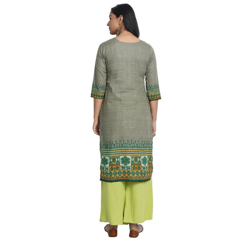 Ethnic Basket Cotton Green Color Embroidered Kurti 530184