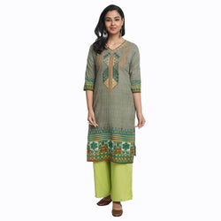 Ethnic Basket Cotton Green Color Embroidered Kurti 530184