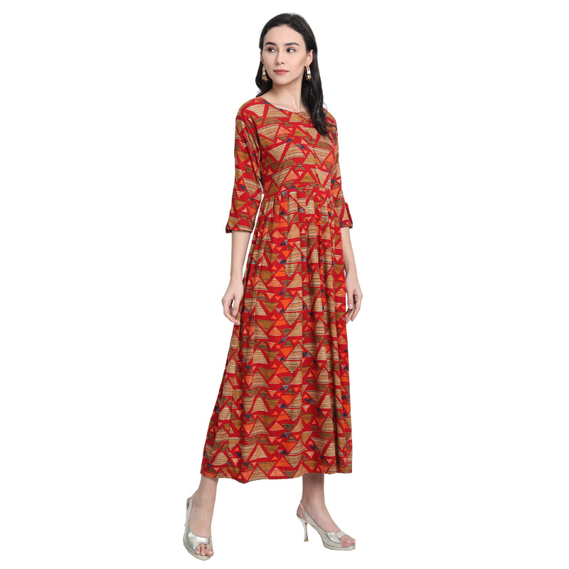 Rayon Material  Printed Red Colour Flared Kurti