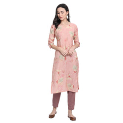 Chanderi Silk Material Pink Colour Printed Straight Kurta Only