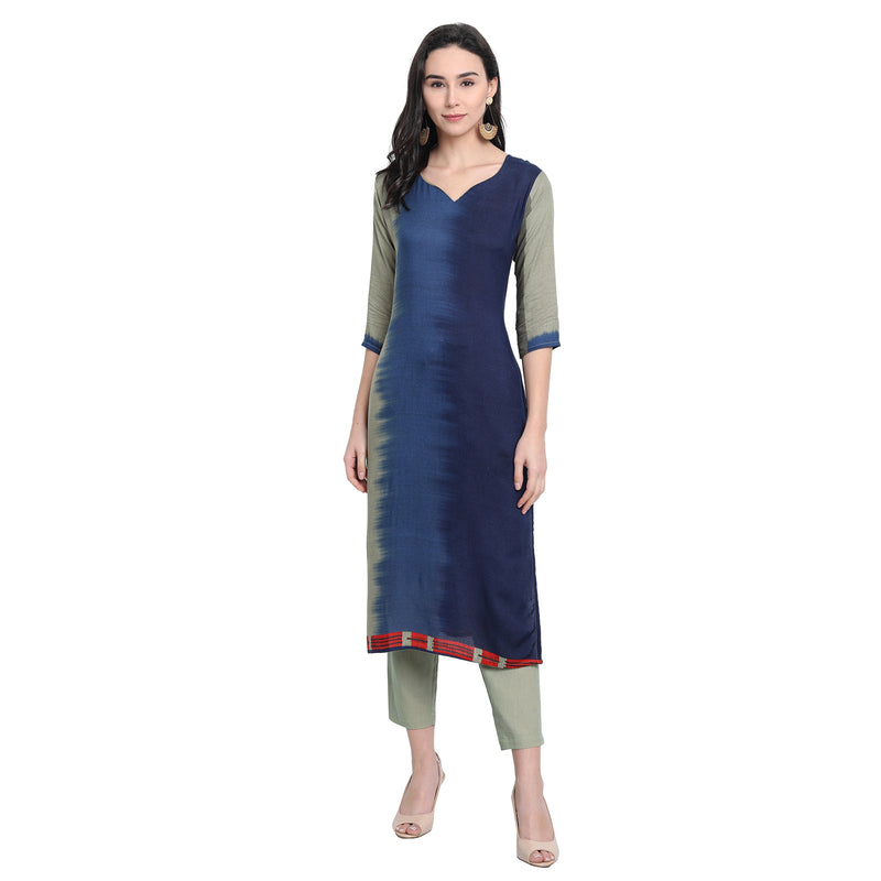 Viscose Rayon Material Blue Colour Printed Straight Kurta Only